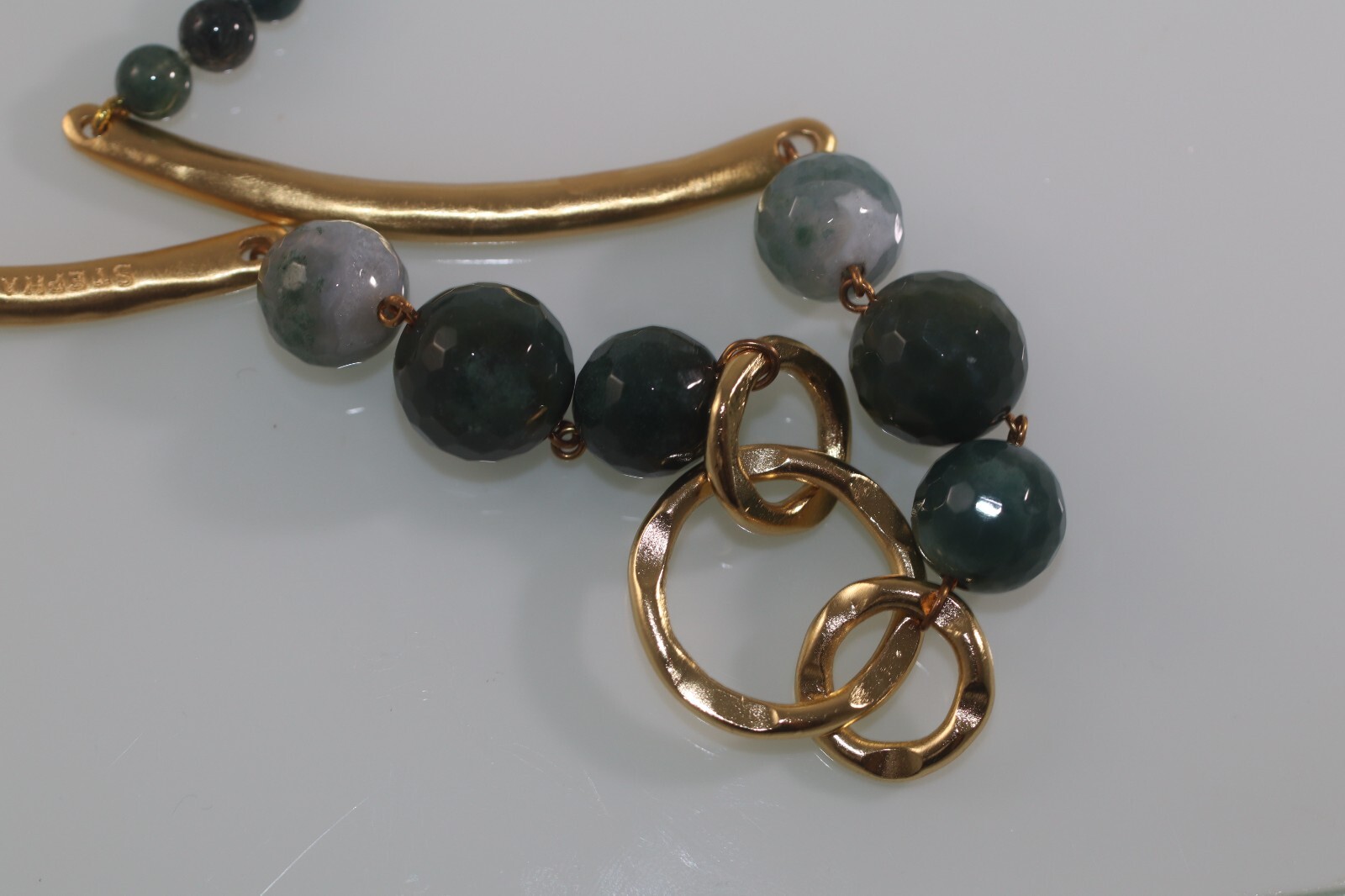 Stephanie Kantis Designer 24K Gold Plate green stone necklace