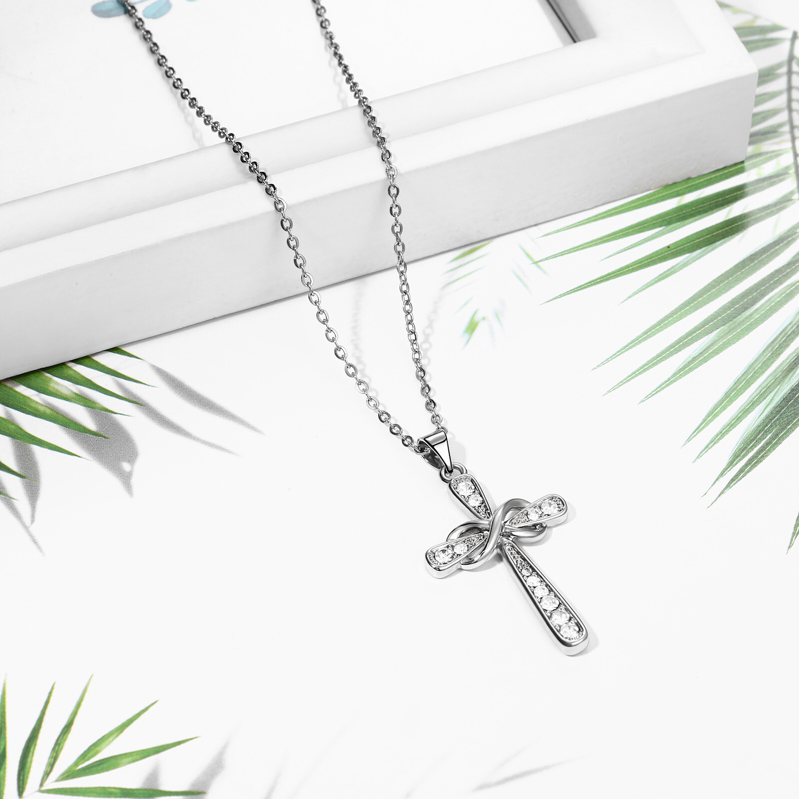 Women’s Infinity Love Cross Cubic Zirconia Stainless Steel Pendant Necklace Gift
