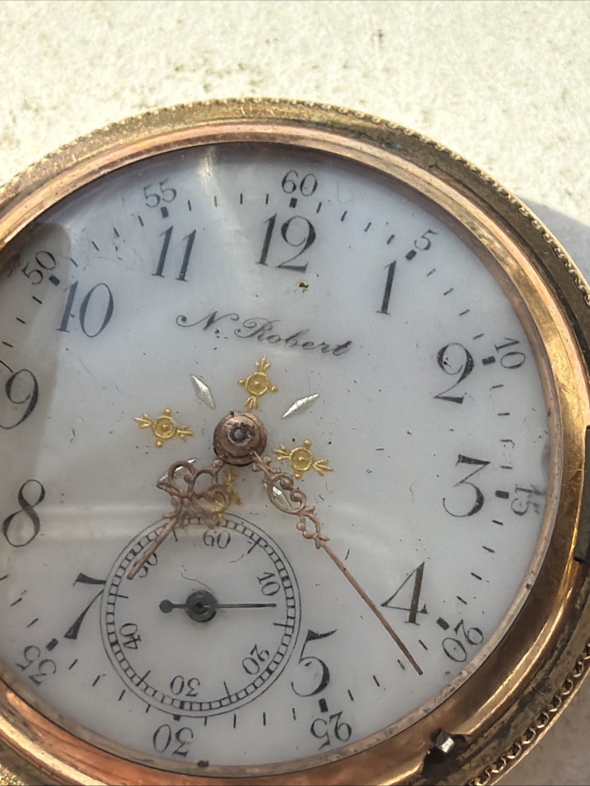 AT24 VTG N Robert 5 Years Gold Filled 36.8mm Pocket Watch Parts Repair As Is**
