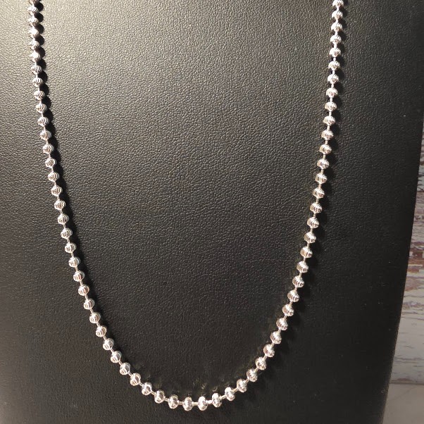 Diamond Cut Moon Cut Ball Bead Chain Necklace Sterling Silver 925 22-inch 3mm