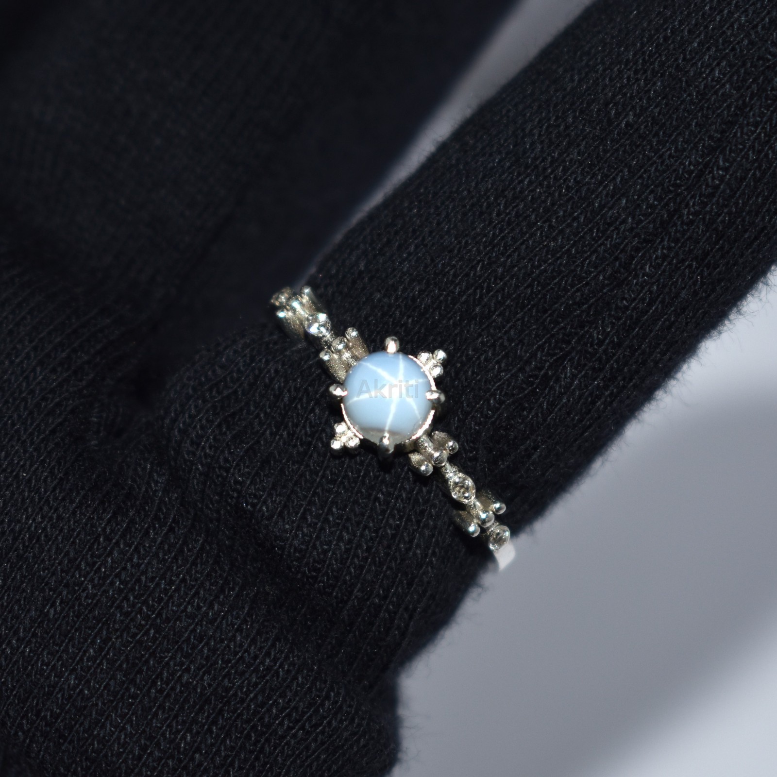 Forest Style White Lab Lindy Star Sapphire & CZ Diamond 925 Sterling Silver Ring