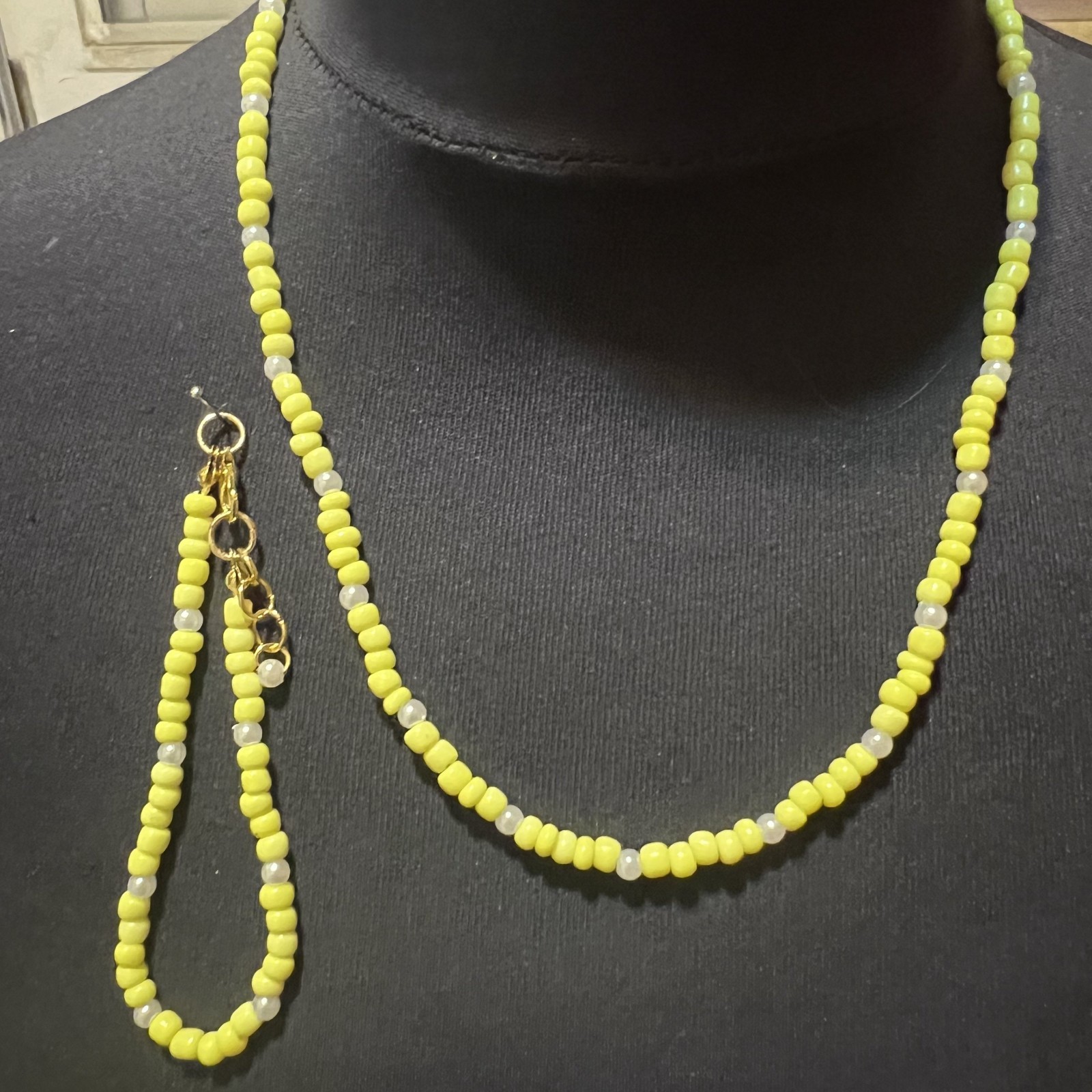 Handmade beaded layering necklace choker multi strand seed bead faux pearl boho