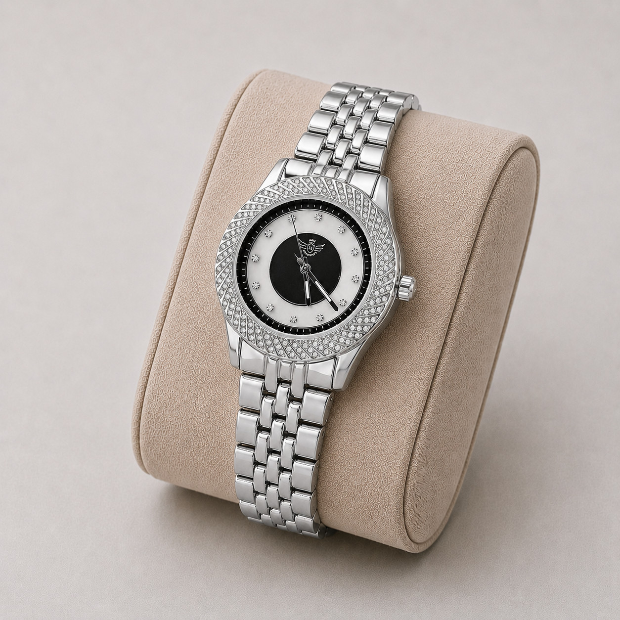 Iced Out Silver Mens Watch Japan Quartz Crystal Bezel Dress Luxury 43mm