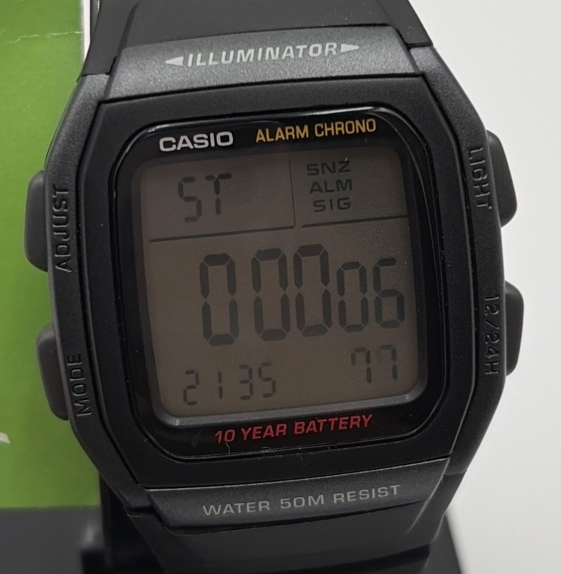 Casio Digital Watch Illuminator LED Light Afterglow 50m W96H-1BVWT Black