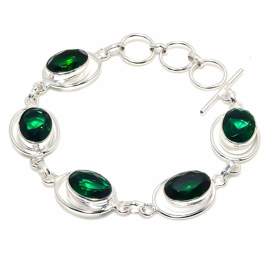 Chrome Diopside Gemstone Handmade 925 Sterling Silver Jewelry Bracelet Sz 7-8″
