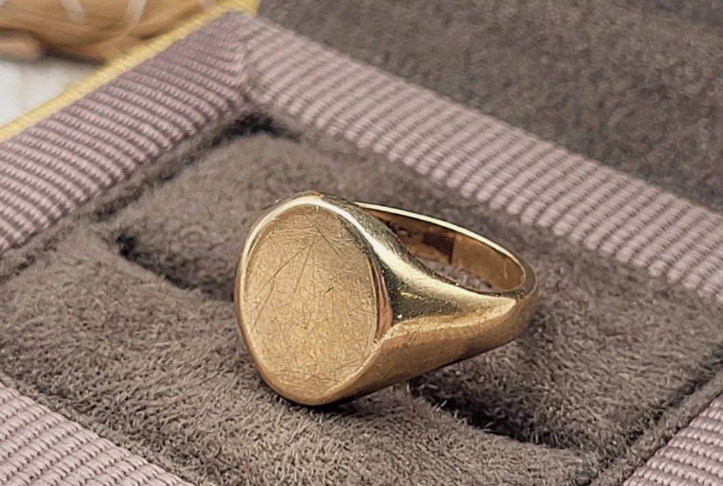Antique 10K Yellow Gold Blank Oval Signet Initial Pinky Ring Sz 3.25