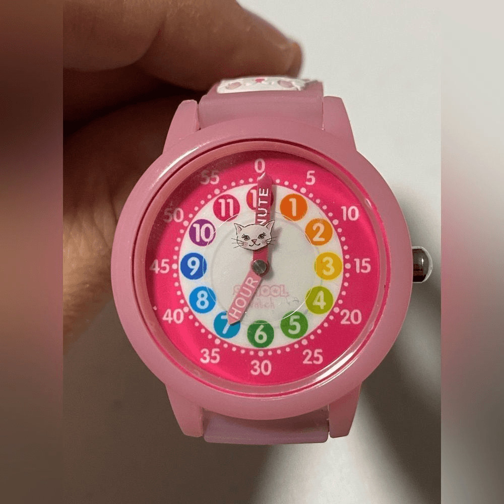 Preschool teaching time 3D Kitty cat Theme Watch clock Kids girls splash proof