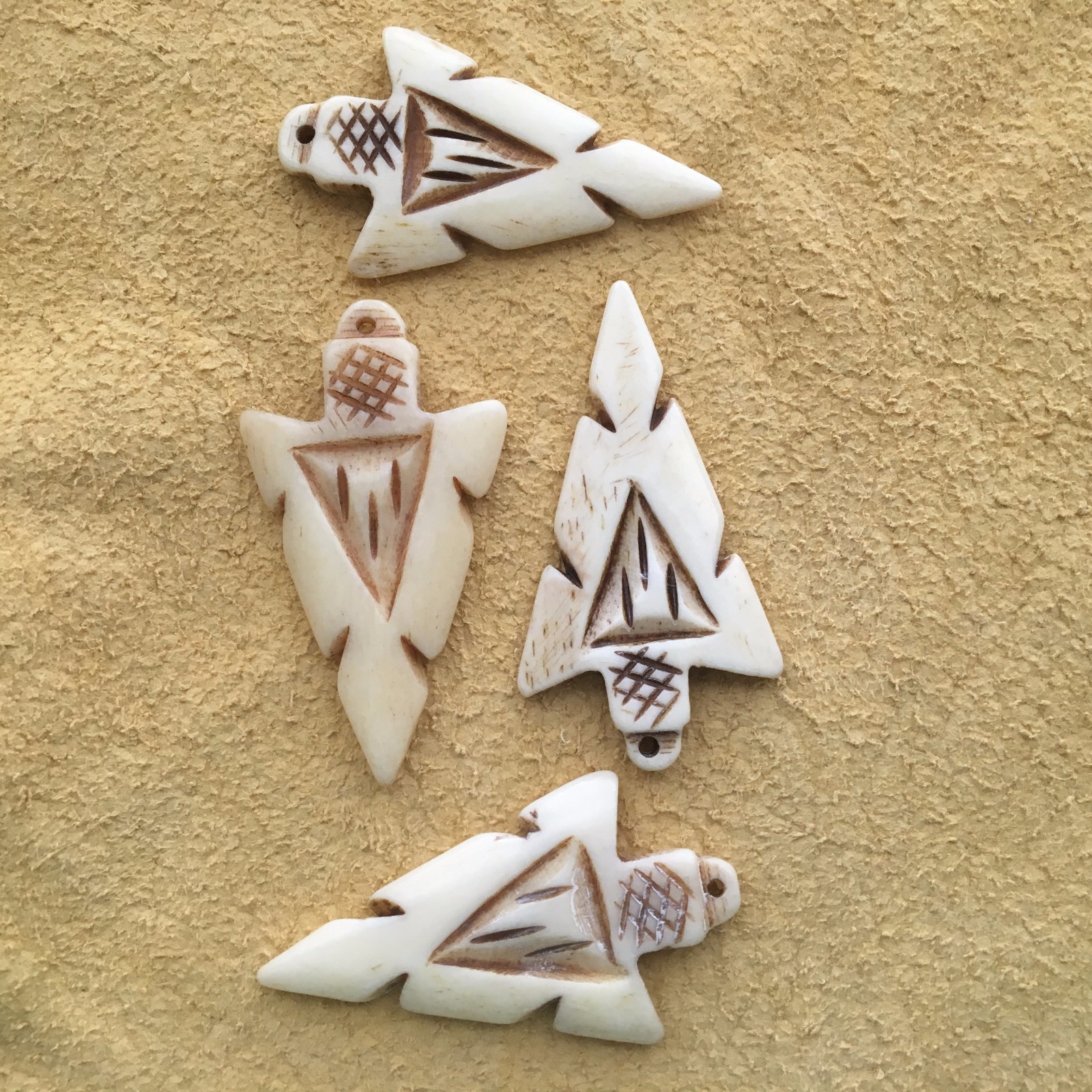 53x29mm Antiqued Arrow Hand Carved Bovine Bone Pendant, one (1) Pendant