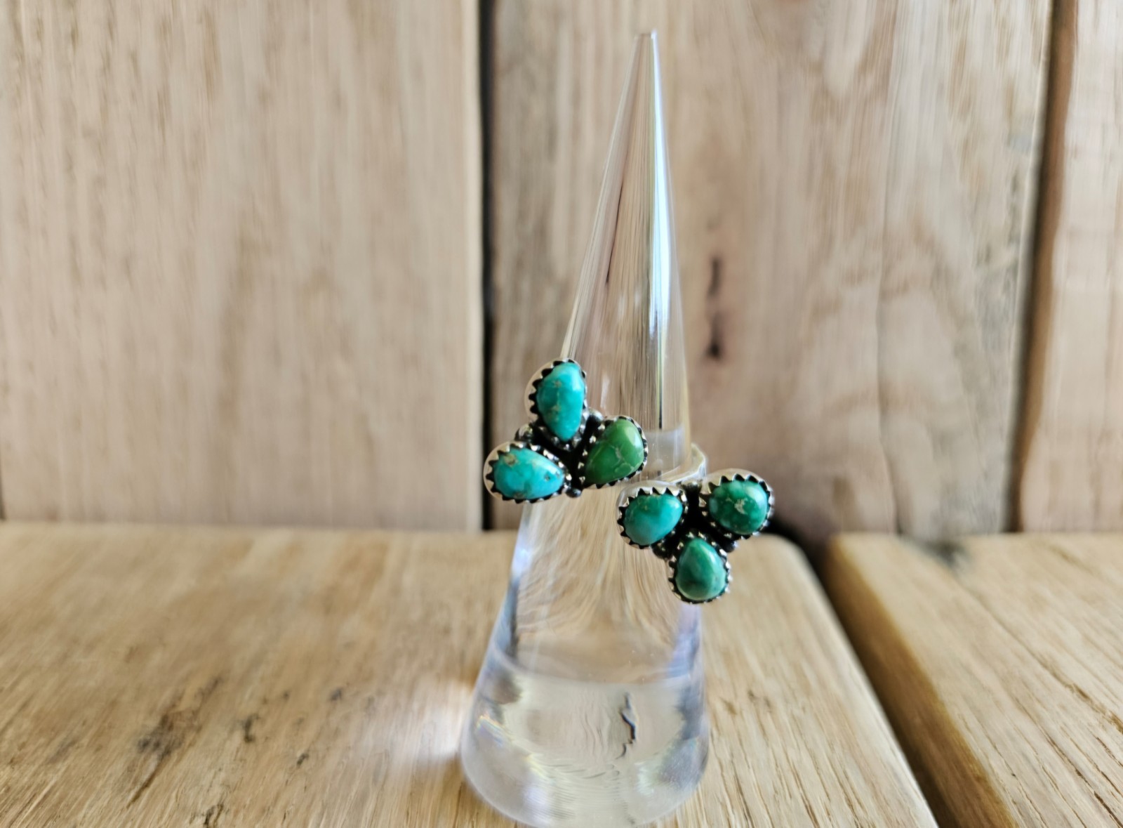 Sterling Silver Genuine Turquoise Cluster Adjustable Floater Ring