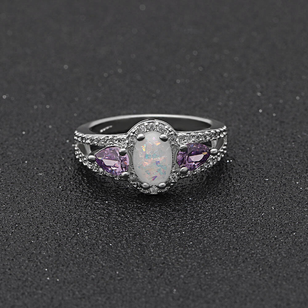 Chelsey Pink or White Oval Shape Simulated Fire Opal Purple Cz Ring Ginger Ly…