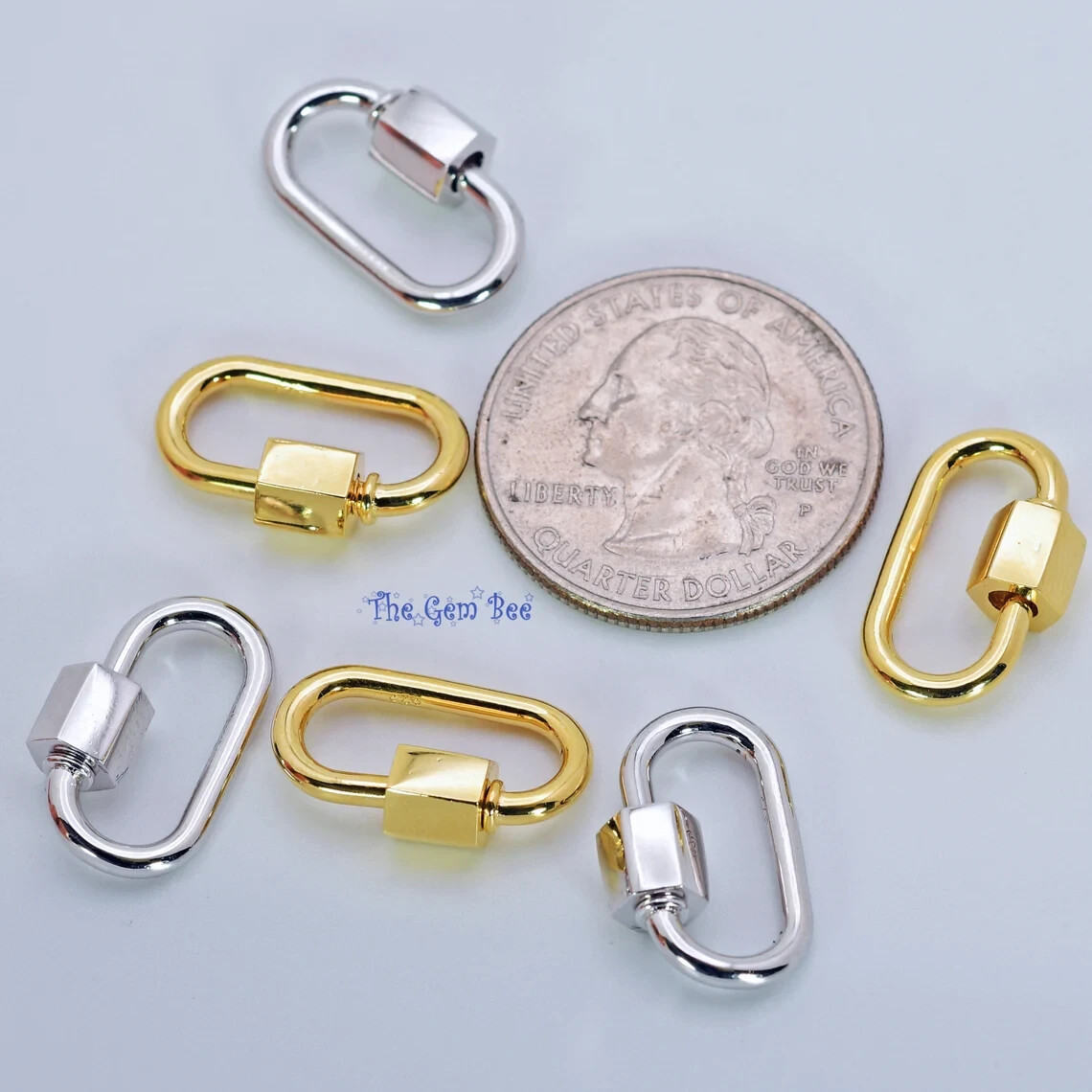 11.8×18.5mm Gold Vermeil Charm Holder Screw Carabiner Lock Enhancer Pendant