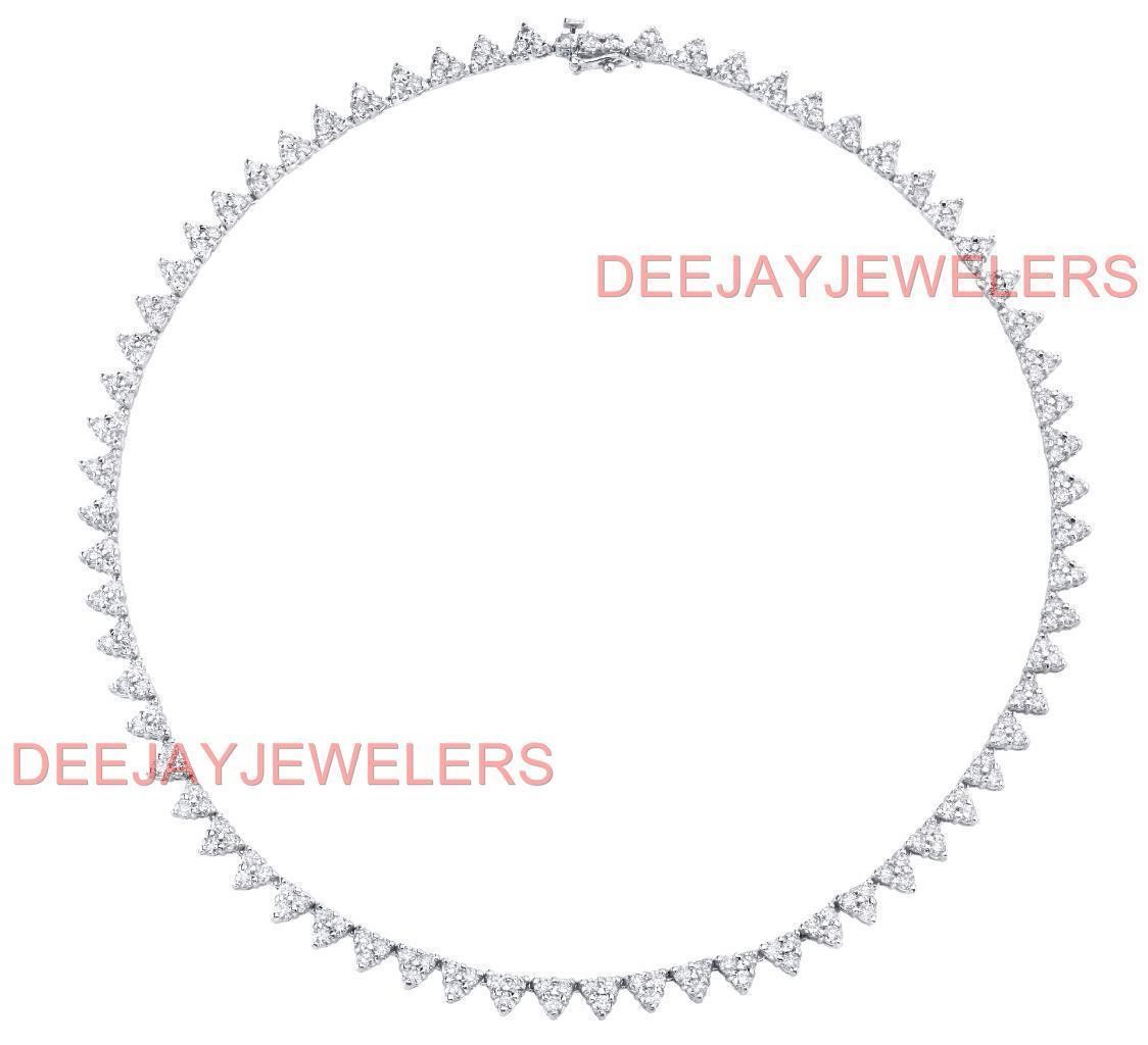 15ct Diamond Tennis Necklace VS Fancy Cluster 14k White Gold USA Made