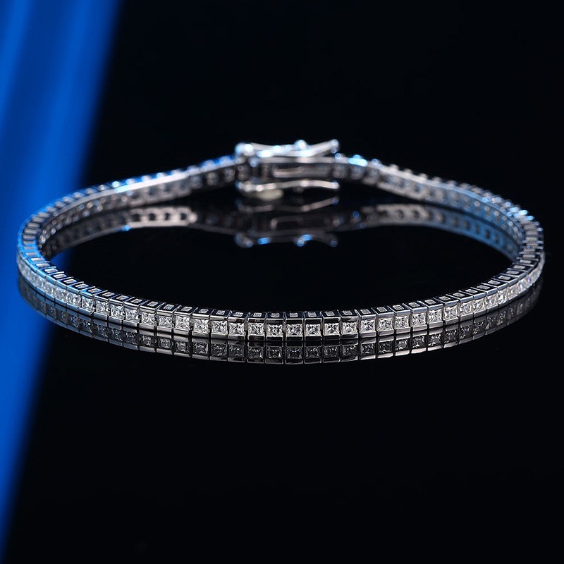 Full Princess Cut Moissanite Tennis Bracelet 925 Sterling Silver Women Chain GRA