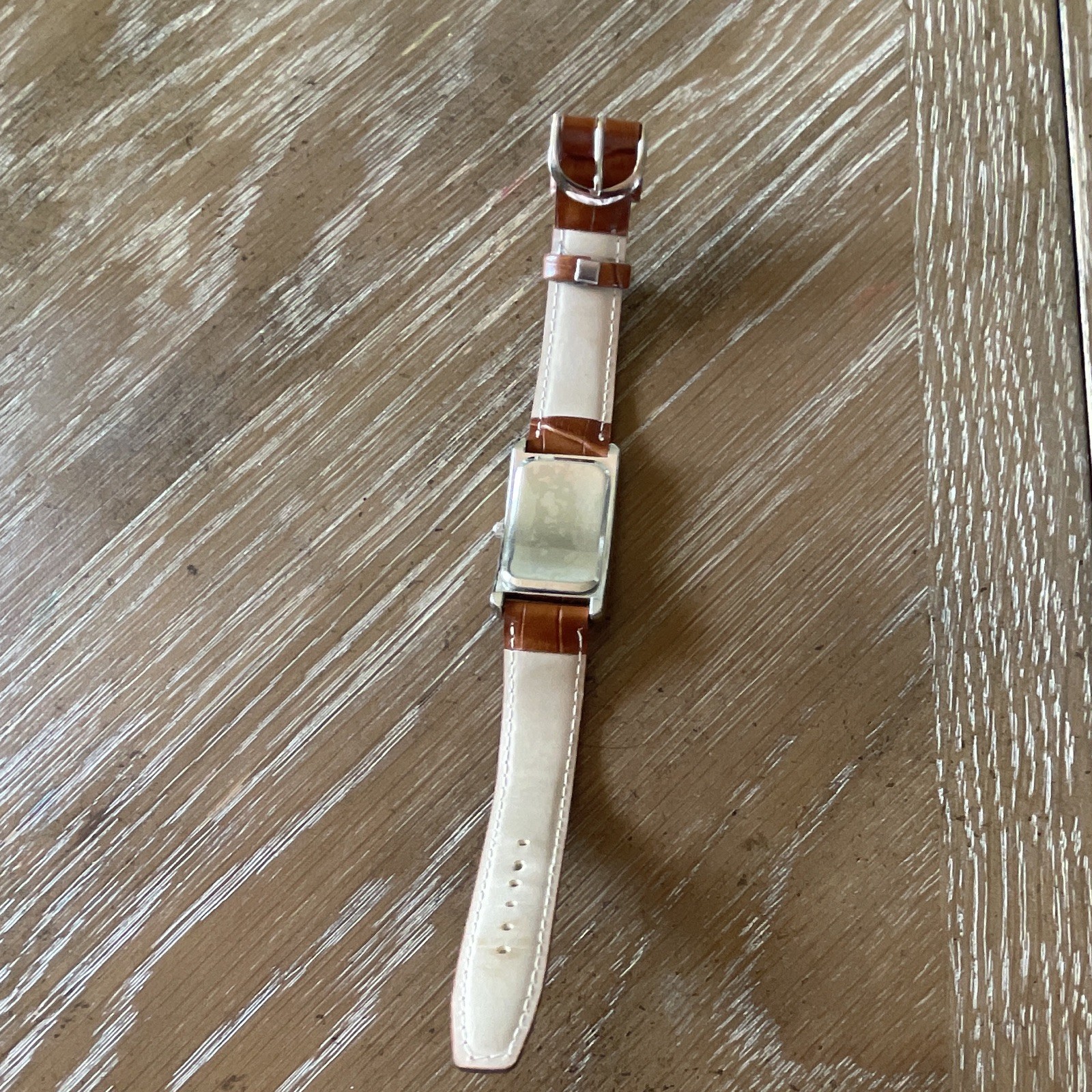 Quartz Rectangle Analog Dress Watch Gold Dial Roman Numerals Brown Leather Strap