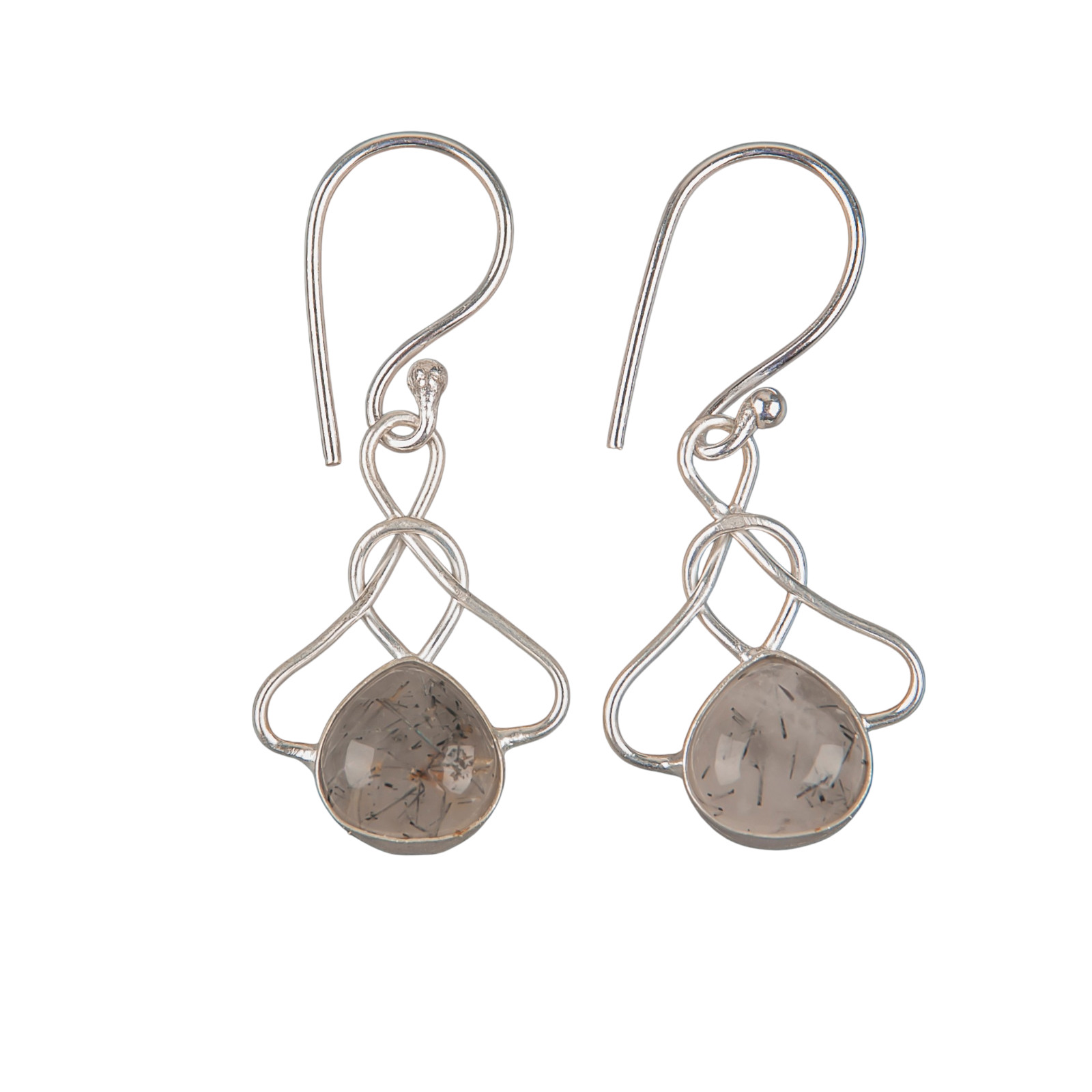 Black Rutile Gemstone 925 Sterling Silver Handmade Earring .1.50″ For Women
