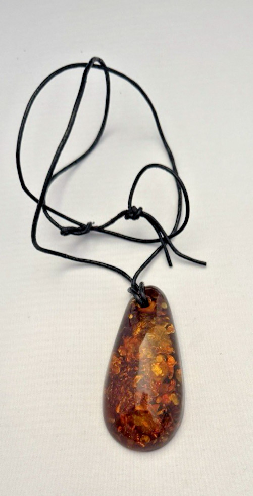 Large 2 3/4″ Beautiful Baltic Amber Pendant on Cord Necklace 23 Grams 24″