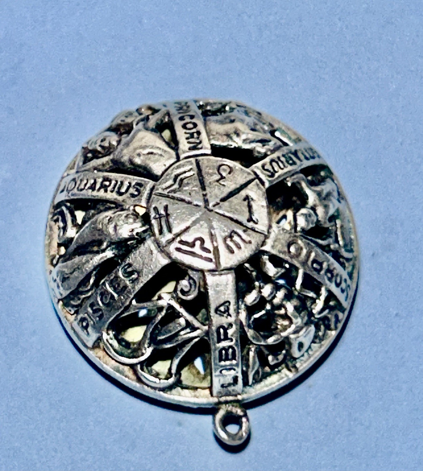 Sterling Silver Craftmere-12 month Zodiac names & 3D Horoscopes Pics. 1”ORB Pend