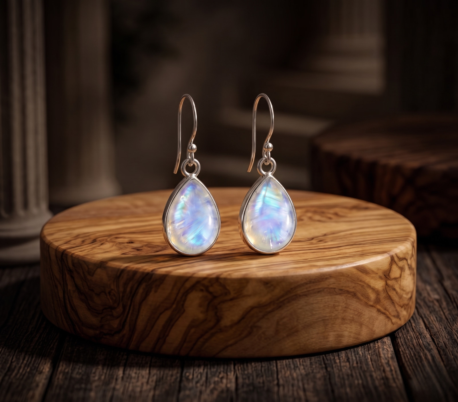 Rainbow Moonstone Dangle Drop Earrings 925 sterling Silver Womens Gift For Her
