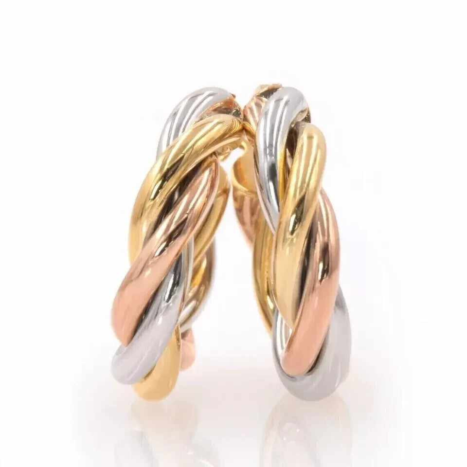 Estate Vintage 14K Yellow Rose White Gold Plated TRI Color Hoop Earrings