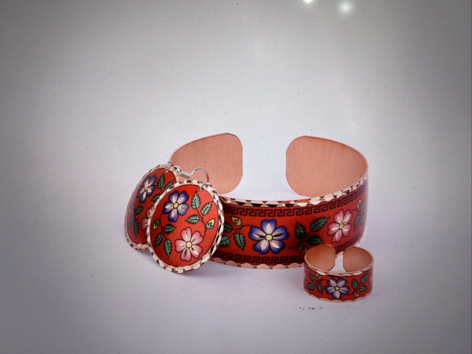 Colorful Copper Ring, Earrings and Bracelet Set Handcrafted Perfect For Gift F01