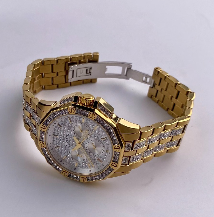 Bulova Octava 98C126 Men’s Quartz Watch Crystal White Dial Gold-Tone 41.5mm