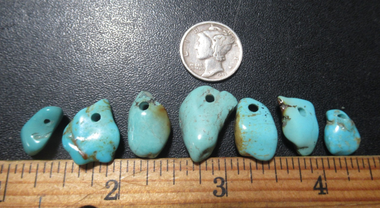 7 KINGMAN TURQUOISE PENDANTS 12 X 9mm to 20 X 13mm W/ 1mm & 2mm HOLES #840