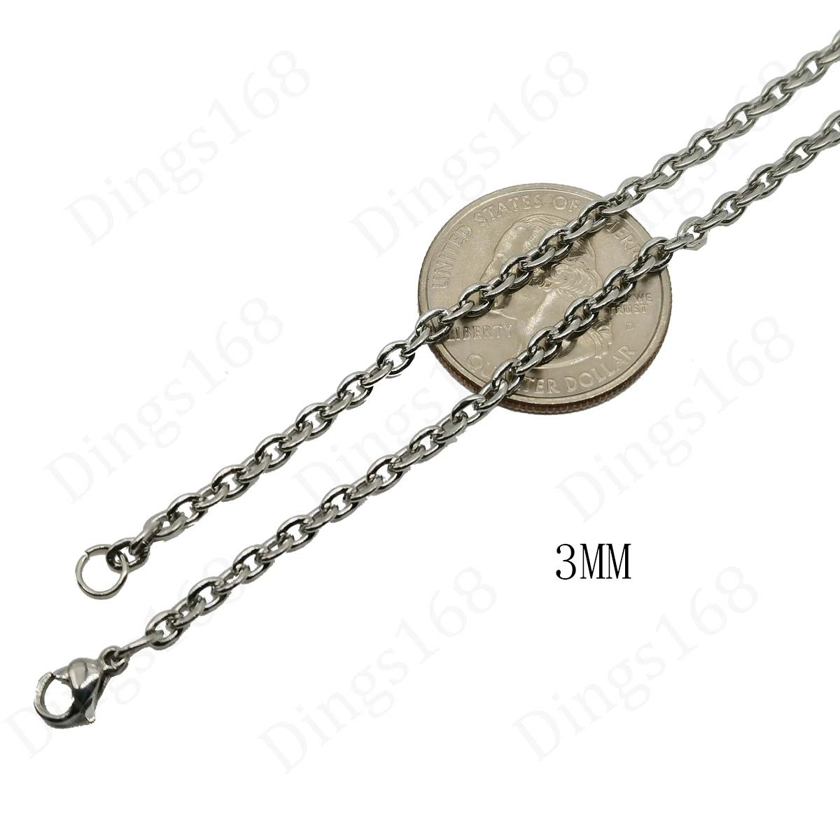 18K White Gold Filled Tarnish/Lead-Free 3mm 24″ Rolo Cable Chain Necklace Y146W