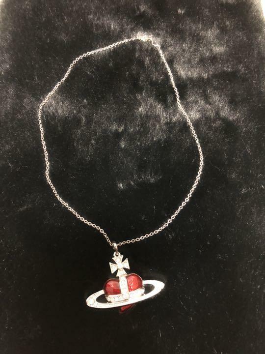Vivienne Westwood Red Diamante Heart Necklace Silver Near Mint