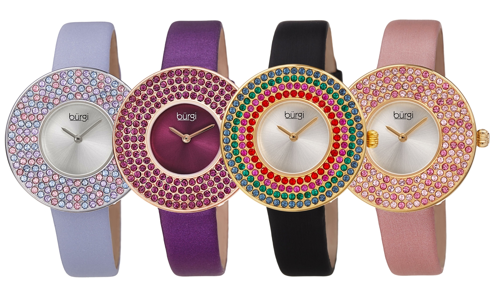 Women’s Burgi BUR270 Quartz Swarovski Crystal Disc Satin Leather Strap Watch