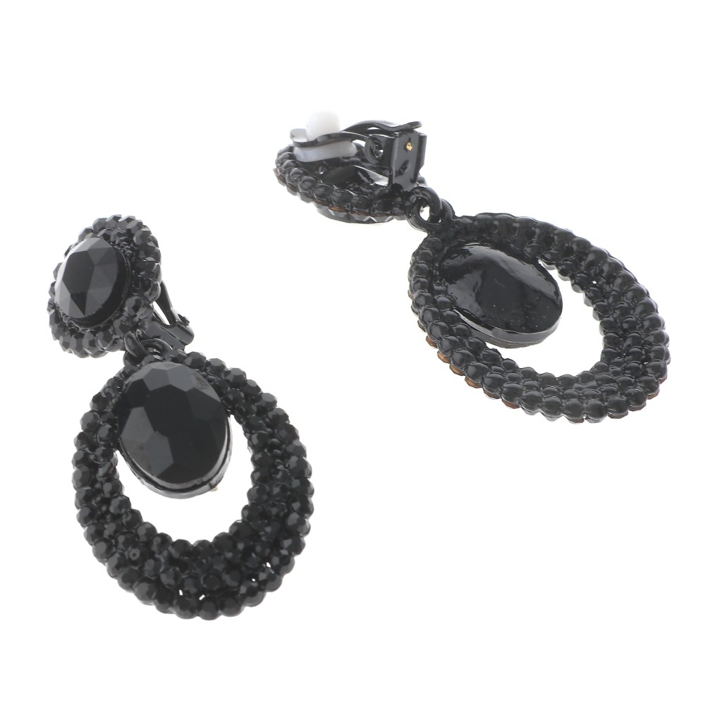 Black Tone Metal Crystal Rhinestone Clip-On Earrings ER2652-JET