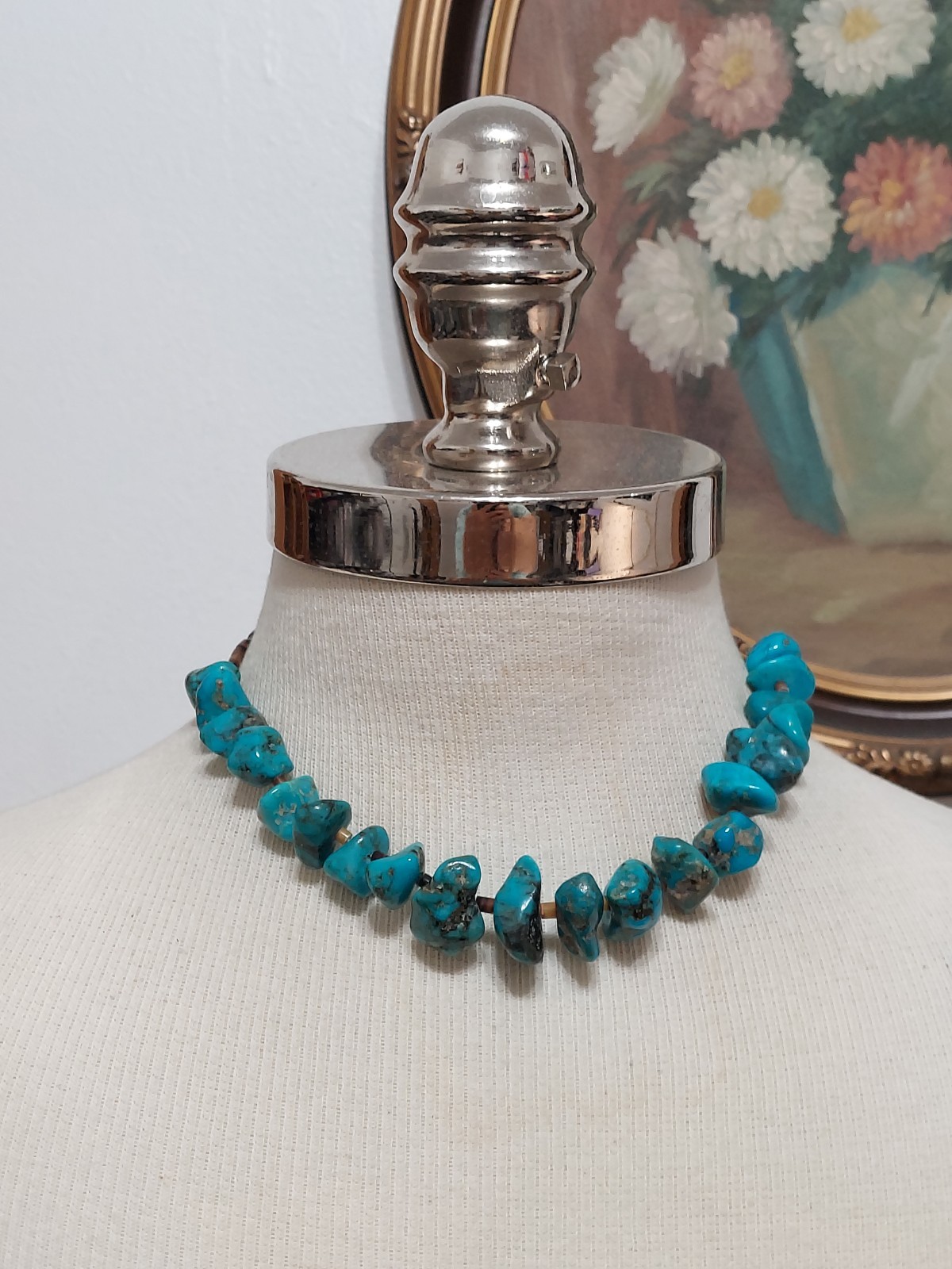 41cm/51g Vtg Turquoise Nugget Heishi Bead Southwest Style Necklace