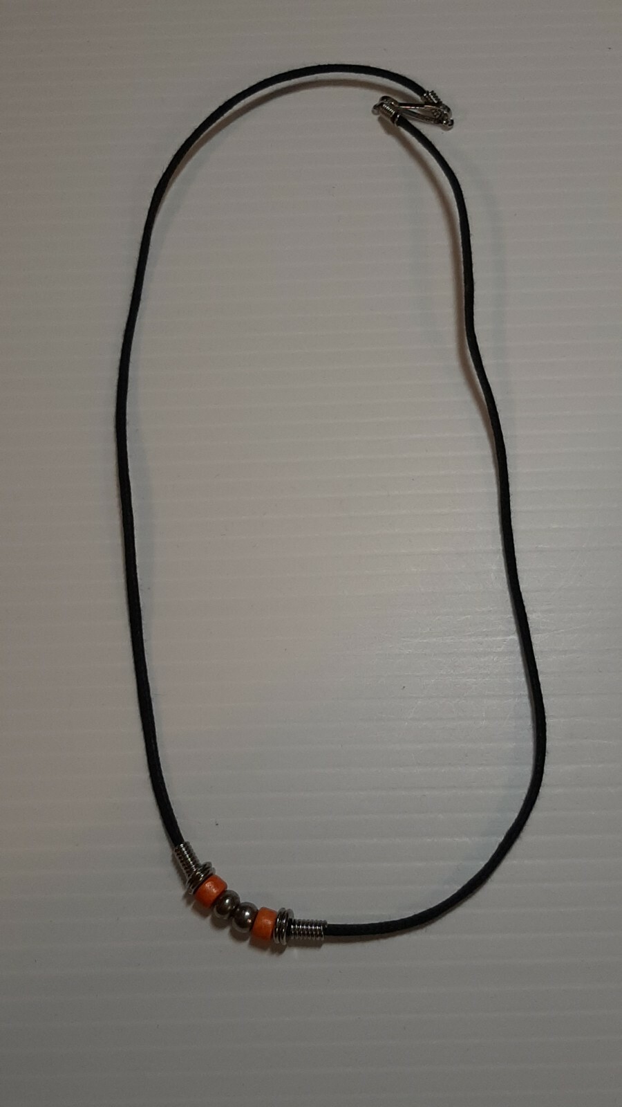 FISHING HOOK Pewter Pendant Charm / ROPE NECKLACE WITH COLOR BEADS