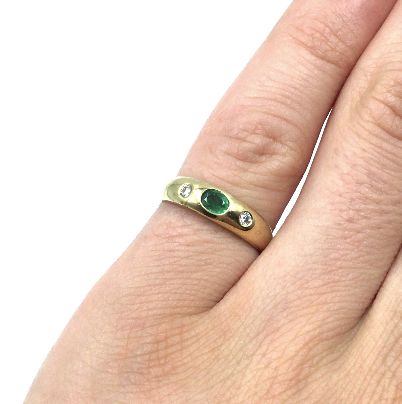 14kt yellow gold band ring emerald 0.14ct diamonds 585 gold jewelry 17.8mm / 56