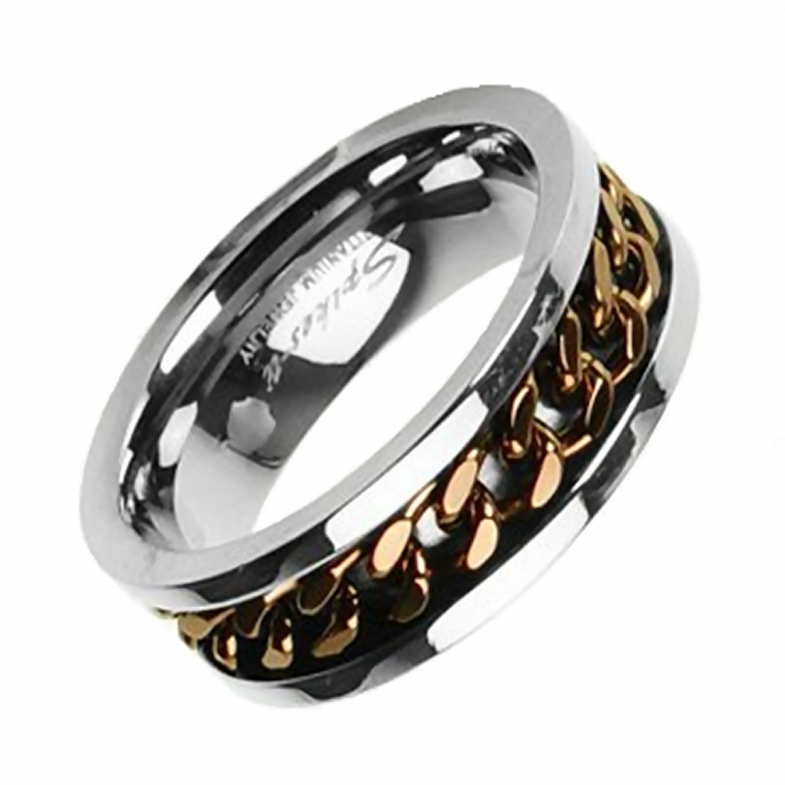 Titanium Bronze Color Chain Spinner Ring Mens Fidget Band Sizes 9-14