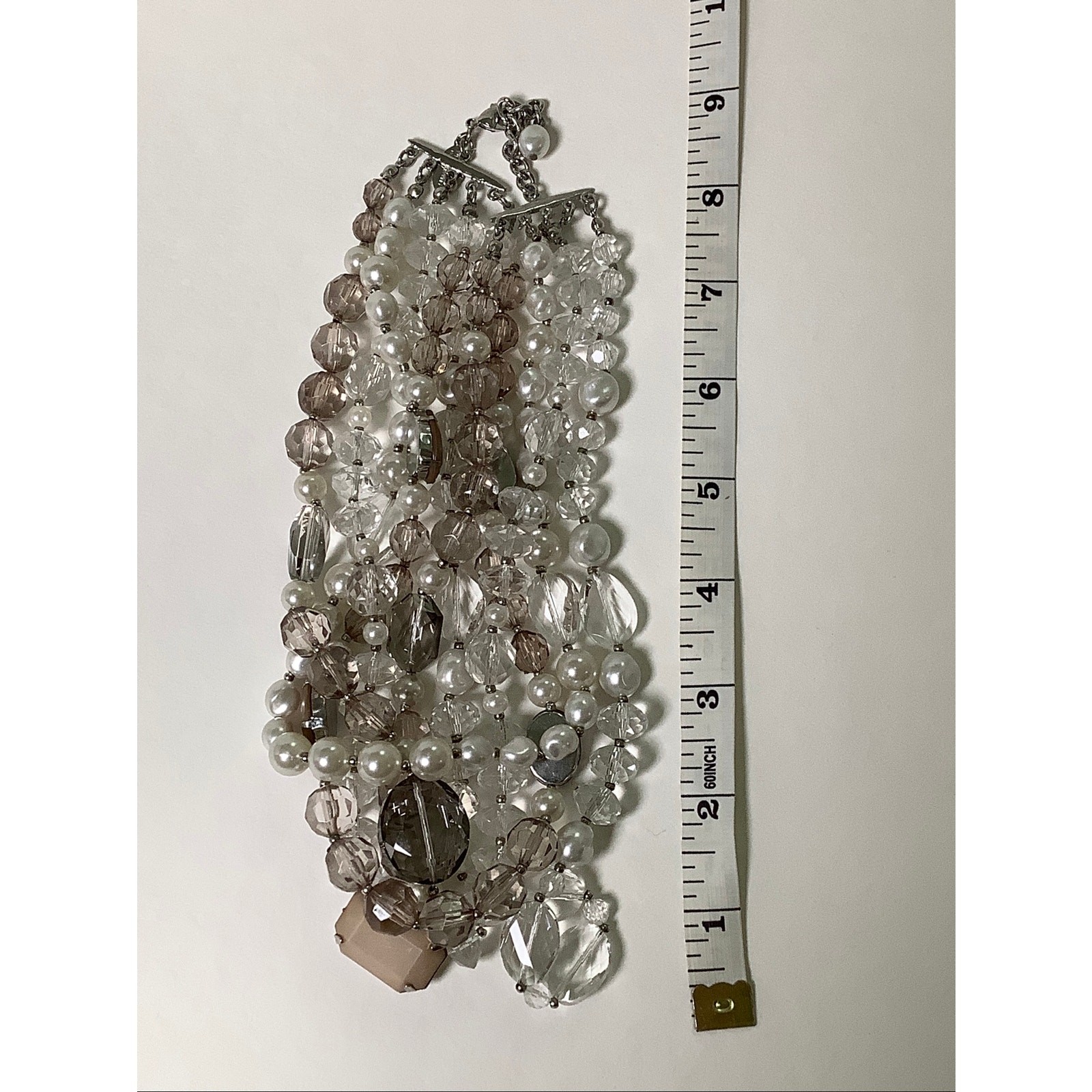 White House Black Market Chunky Pearl Crystal Beaded Statement Necklace F14-3