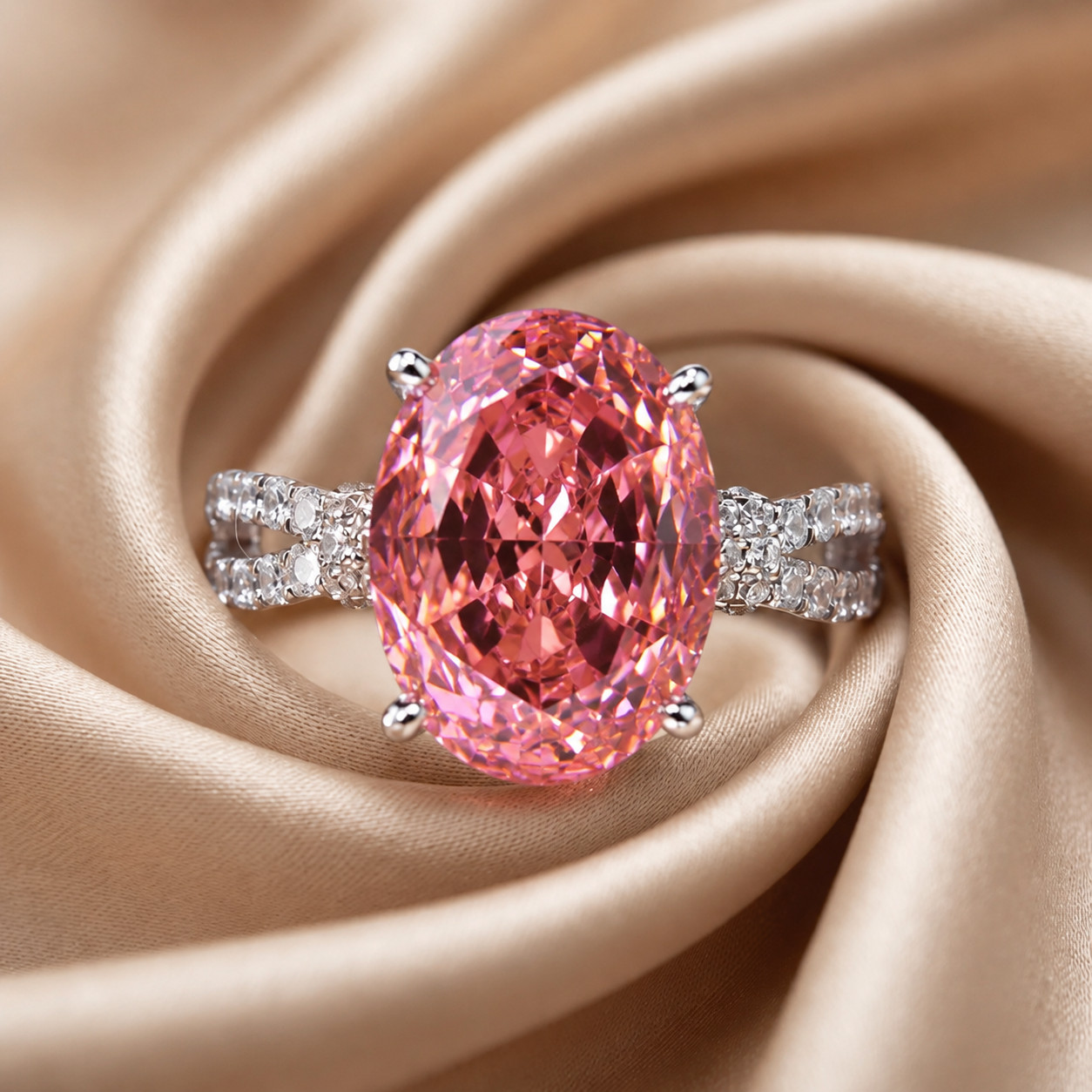 Natural Pink Sapphire & Diamond Wedding Gift Ring 14k White Gold 6 (Import Free)