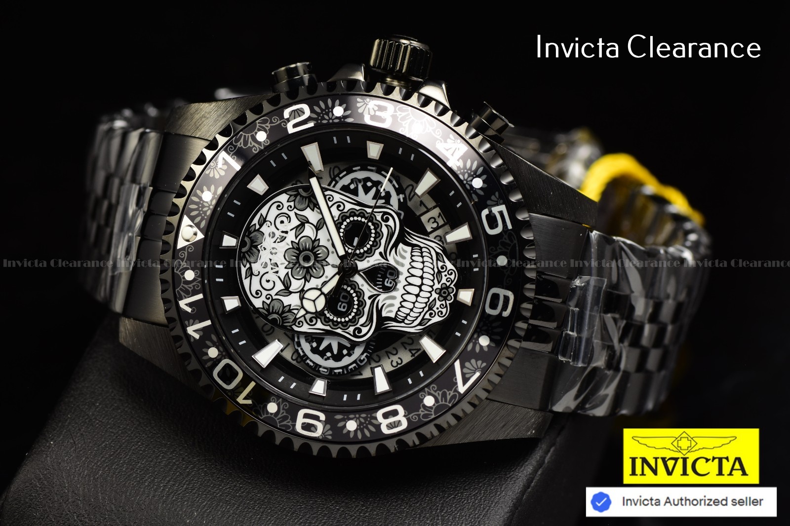 Invicta Pro Diver Dia De Los Muertos Men’s Skull Watch Grey, Silver Black 43mm