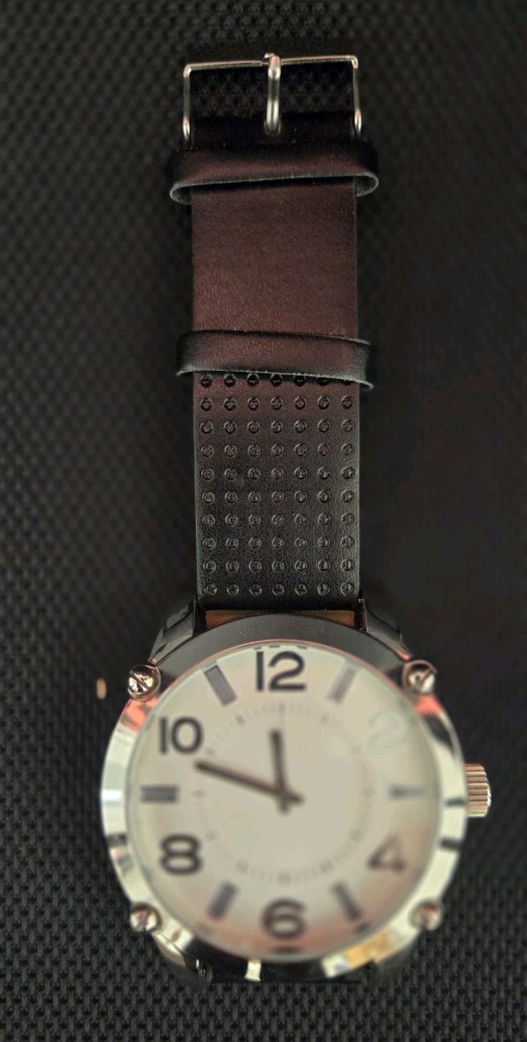 FMD JM500 Quartz Analog Watch Silver Textured Dial Steel Case Black/Brown