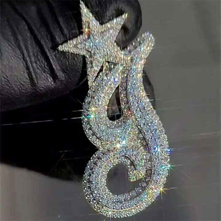 2 CT Real Moissanite Custom Letter “J” Star Men’s Pendant IN 925 Starling Silver