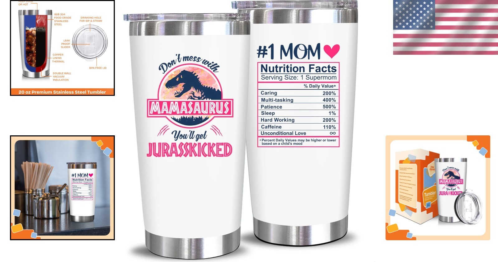 Mamasaurus Wine Tumbler for Mom – Funny Gift Idea]