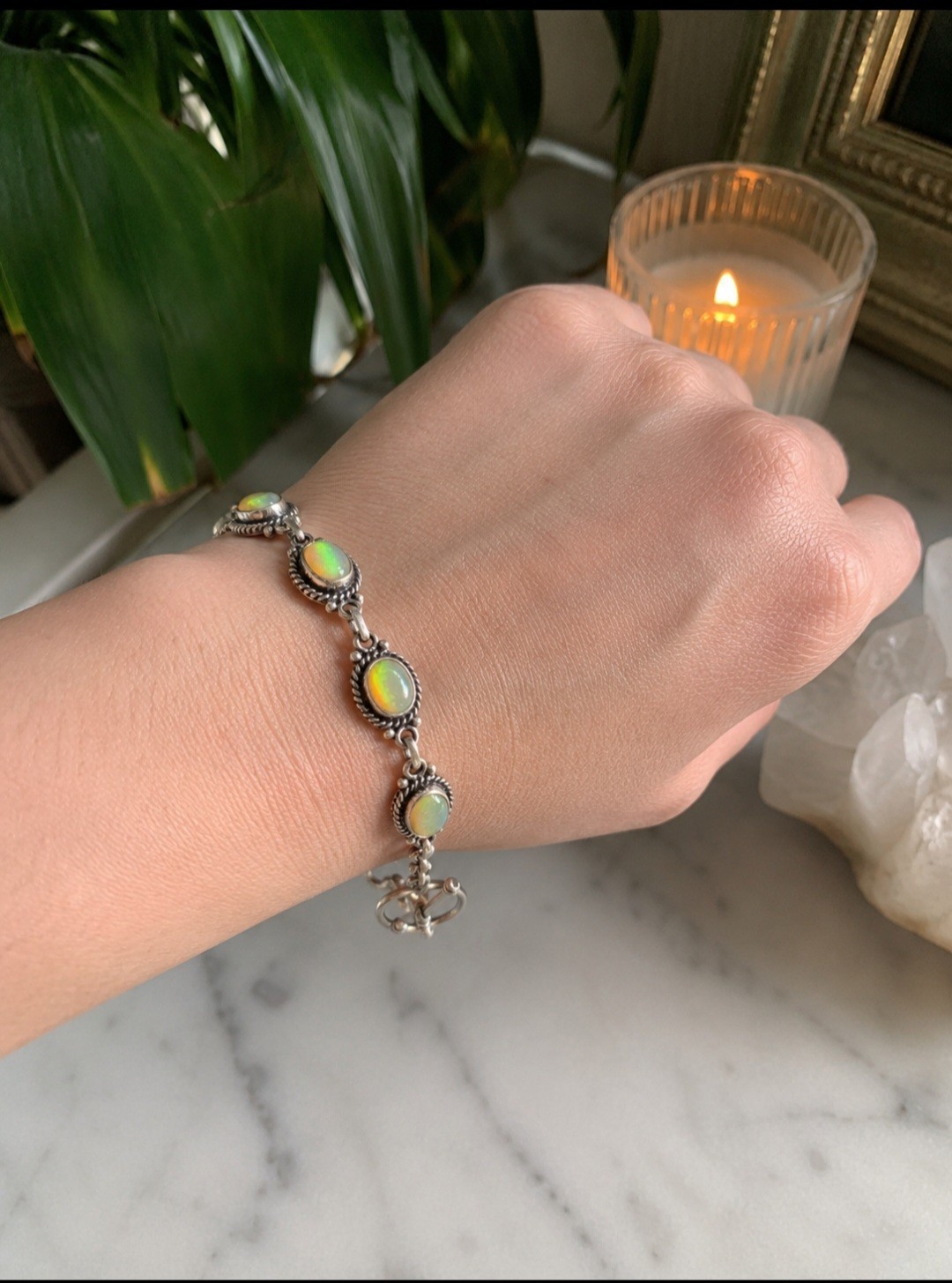 Handmade 925 Sterling Silver Ethiopian Opal Toggle Link Bracelet 7.5″ Welo Fire