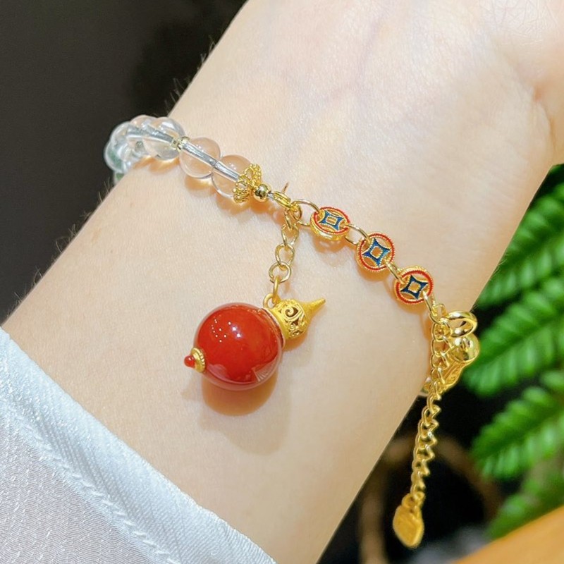 6mm Natural White Crystal and Red Agate Gourd Handmade Bracelet