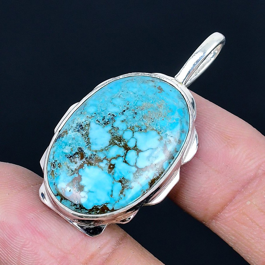 Tibetan Turquoise Handmade 925 Sterling Silver Jewelry Pendant 1.70″ u208