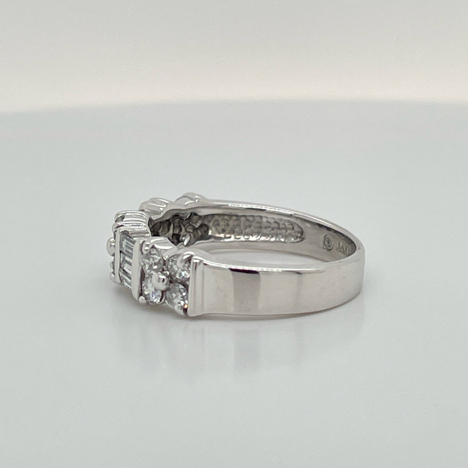 14k White Gold Round & Baguette Diamond Band Ring Size 5 1/4 – 3.3 Grams