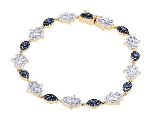 1.7Ct Round Cut Blue Diamond Evil Eye Link Bracelet 10K Yellow White Gold Plated