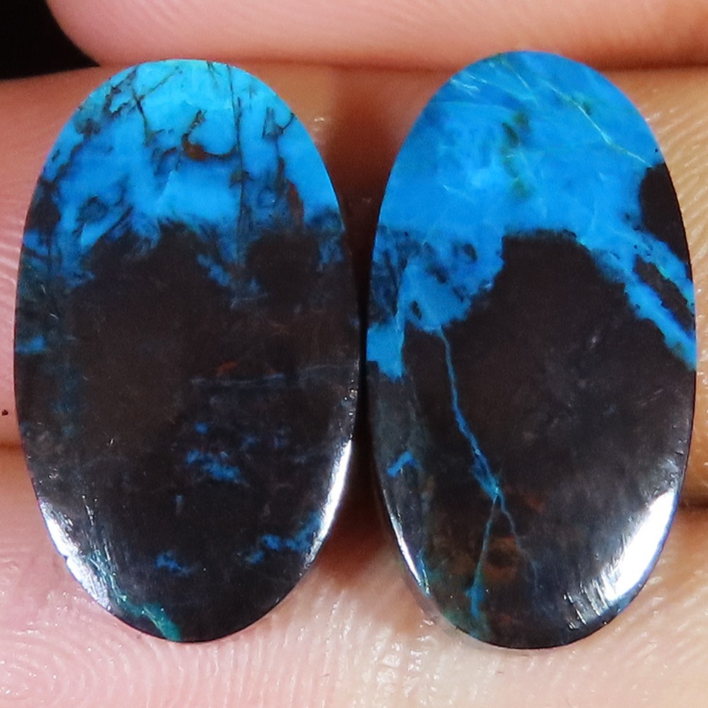 28.00 Carat. NATURAL AZURITE PAIR OVAL CABOCHON (12 X 22 X 03 MM) LOOSE GEMSTONE