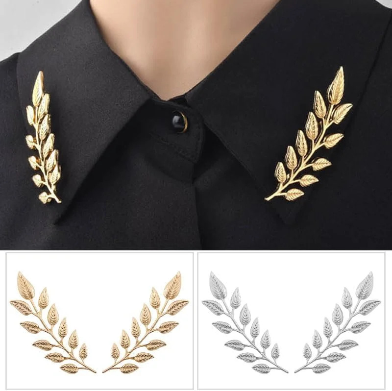Gentlemen Gold Silver Leaf Brooches Simple Elegant Retro Double Leaf Collar Pin