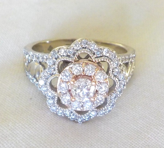 Vera Wang 14K Multi Gold Floral Diamond Halo Ring – 5.67 gms, Sz 7.75, 0.82 ctw