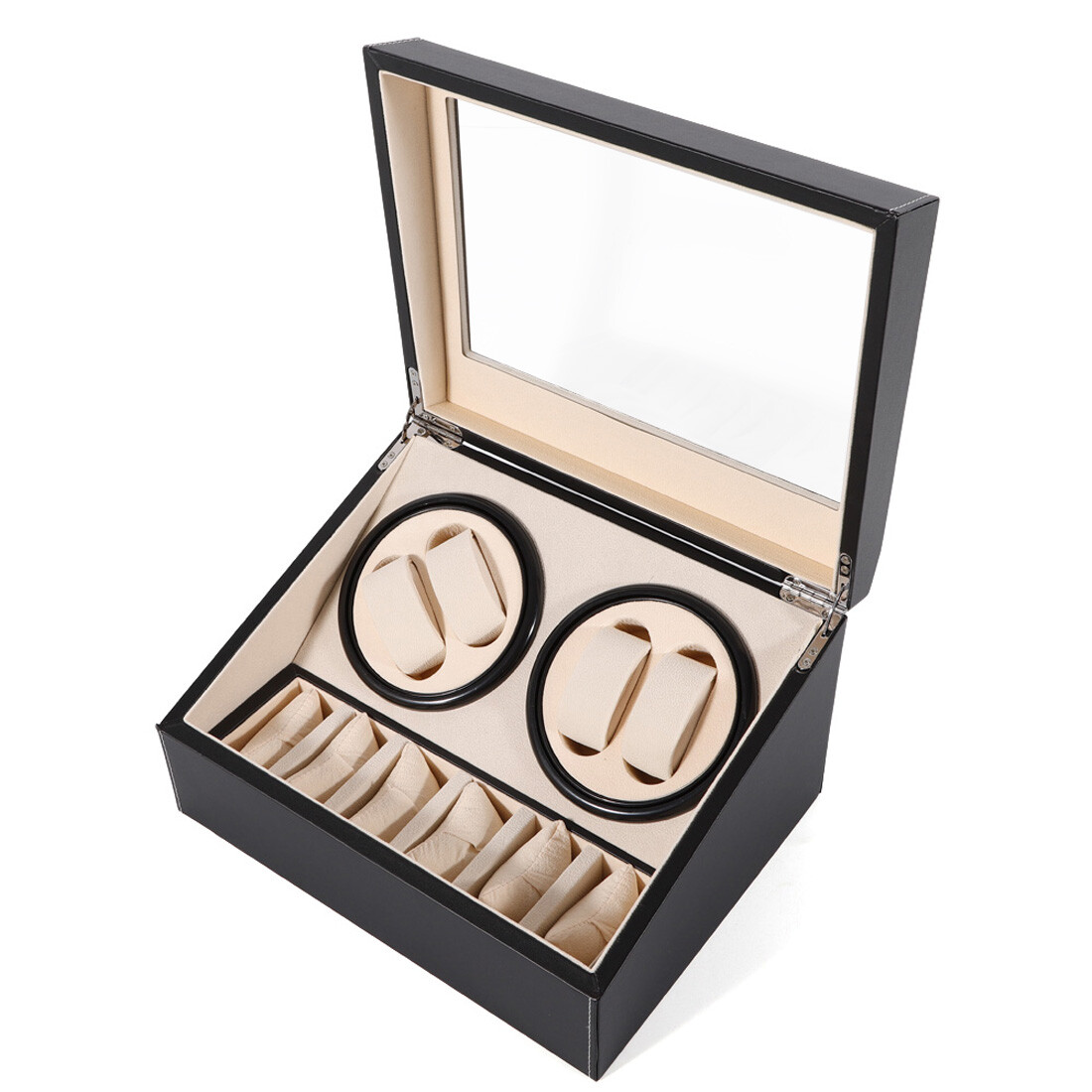 4+6 Automatic Rotation Watch Winder Display Case Wooden Storage Box US
