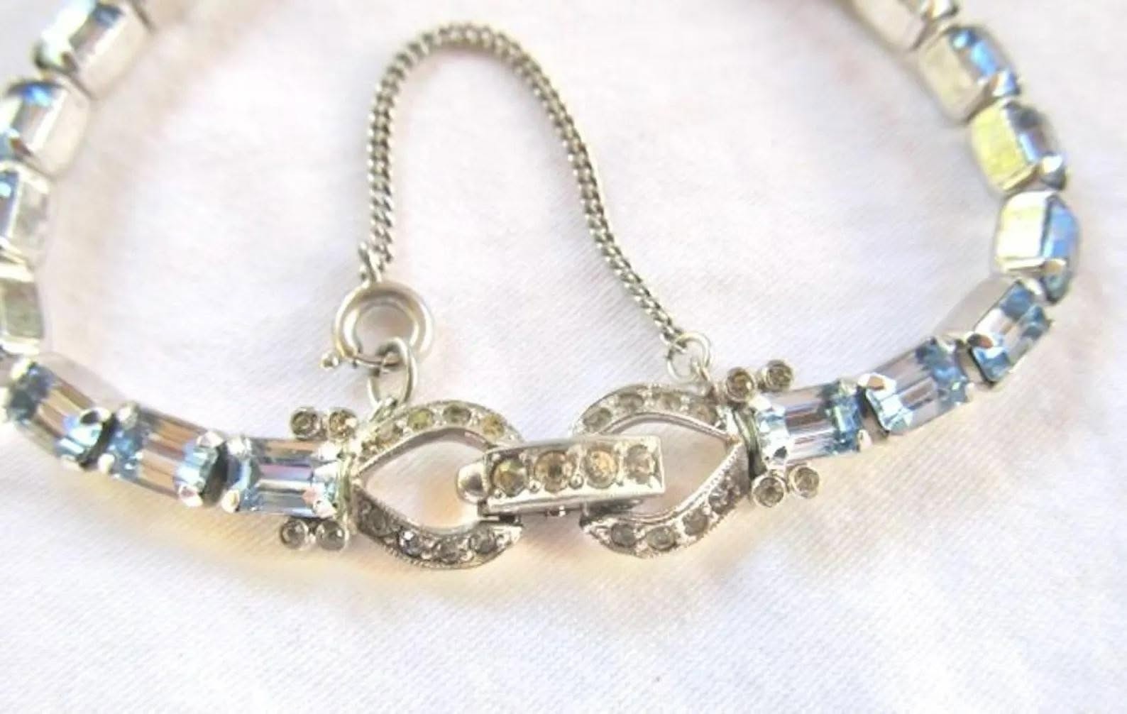 Vintage, Jomaz, Silver- Tone, Sky Blue, Rhinestone Bracelet~ Signed!